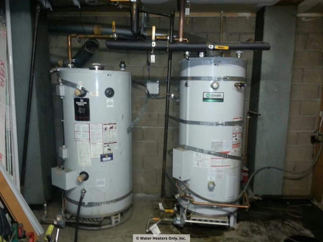 Commercial water heater installation with earthquake straps